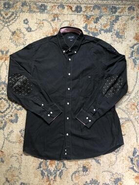 Eden Park Shirt Mens 2XL Black Elbow Patch Long Sleeve Button Down Bow Tie